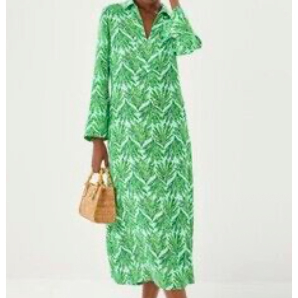 Lilly Pulitzer Simona Dress Palm Leaf Green XS Resort Tropical Preppy Boho Maxi